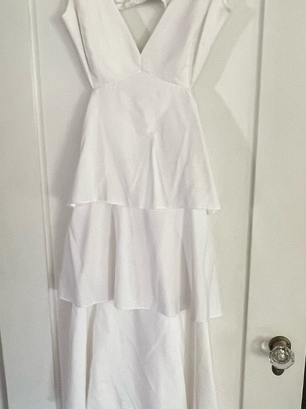 Bardot White Tiered V-Neck Wedding Dress